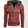 Sudadera de punto con capucha burdeos para hombre con media cremallera y bolsillo - 3XL / Tops / Rojo