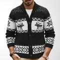 Cardigan in maglia da uomo con motivo jacquard renna di Natale e collo a scialle bianco e nero - Taglia M / Top / Nero