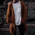 Men's oversized chunky knit cardigan in rust brown with loose drop-shoulder design - M / Tops / Brown