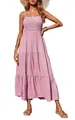 Elegante roze gelaagde maxi-jurk met gesmokt bovenstuk en spaghettibandjes - S / Top And Bottom / Roze