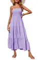 Detailweergave van een elegante paarse maxi-jurk met ruches en spaghettibandjes - S / Top And Bottom / Violet