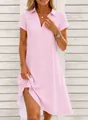 Casual pink and white striped short-sleeve mini dress for summer beach vacation - S / Top And Bottom / Pink