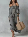 Volledige weergave van elegante gestreepte maxi-jurk met blote schouders voor de zomer - S / Tops / Zwarte Streep