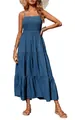 Elegante blauwe maxi-jurk met gesmokt lijfje en gelaagde rok voor het zomerseizoen - Marineblauw