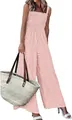 Detail view of pink gingham smocked wide-leg jumpsuit for summer style - Pink