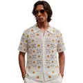 Casual heren vakantie polo shirt met madeliefjes en opengewerkt gebreide witte textuur - M / Opengewerkte Madeliefjes Jacquard Stijl (SJ0223) Top / Wit