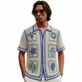 Heren zomer vakantie stijl opengewerkte gehaakte gebreide korte mouw polo shirt - M / Tops / Abrikoos