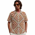 Men's hollow-out crochet short sleeve knit shirt with retro diamond jacquard pattern - 3XL / Tops / Red Card