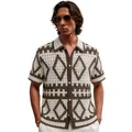 Casual men's brown and white diamond crochet knit hollow-out short sleeve polo shirt variant - M / Tops / Brown