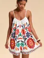 Elegant floral print camisole romper jumpsuit in white for a stylish summer resort look - XS / Top And Bottom / White with Red Floral