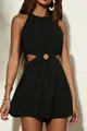 Elegante tutina nera senza maniche con scollo all'americana e dettaglio ad anello - 2XL / Top E Pantaloni / Nero