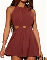 Tutina marrone a lupetto senza maniche con taglio ad anello centrale e vita stretta. - 2XL / Top E Pantaloni / Colore carminio