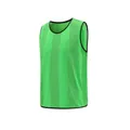 Detailed view of a vibrant green breathable mesh sports training bib with black elastic trim - Adult / Tops / Vertical Stripes / Green