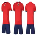 Detailed view of red and blue quick-dry soccer training uniform set - 4XS / Top And Bottom / Red (107)