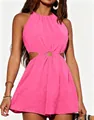 Tutina fucsia con scollo all'americana e dettaglio ad anello ritagliato in vita - Fucsia