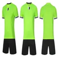 Neon green soccer training uniform set with jersey and shorts from multiple views - 4XS / Top And Bottom / 107 Fluorescent Green