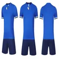 Professional blue and navy dry-fit soccer training jersey set showing front and back details - 4XS / Top And Bottom / Royal Blue