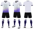 Vues avant, latérale et arrière d'un maillot de football dégradé violet et blanc - 4XS / Haut Et Bas / 120 Blanc