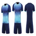 Detailed views showing front and back of blue gradient quick-dry soccer jersey set - 4XS / Top And Bottom / Sapphire Blue