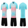 Detailed multi-angle view of the blue and pink gradient soccer training jersey set with shorts - 4XS / Top And Bottom / Light Blue