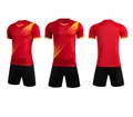 Front, side, and back views of a red quick-dry soccer jersey and shorts training set - 4XS / Top And Bottom / Red