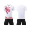 Front and back view of dragon boat racing jersey with traditional red dragon print - M / Top And Bottom / White (L3301)