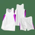 Professional white and purple basketball uniform set for kids and adults sports training - 3XS / Top And Bottom / White