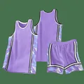 Light purple American style basketball jersey and shorts set with geometric pattern - 3XS / Top And Bottom / Purple
