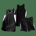 Professional black basketball uniform set with purple and white side panels for team sports - 3XS / Top And Bottom / Black