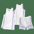 Completo da basket bianco e viola ad asciugatura rapida per allenamento e gare. - 3XS / Top E Pantaloni / Bianco