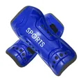 Durable blue football shin guards with soft EVA padding for soccer leg protection - 010 with Straps / Blue