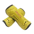 Bright yellow professional football shin guards with soft EVA padding and sports design print - 010 with Straps / Yellow