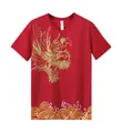 Quick-dry red sports t-shirt with golden dragon and wave print - M / Tops / Red