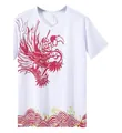 Men's white quick-dry V-neck athletic T-shirt with red dragon boat and ocean wave print - M / Tops / White