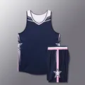 Completo da basket americano blu navy ad asciugatura rapida con motivi a stelle rosa - 3XS / Top E Pantaloni / Blu zaffiro