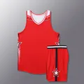 Professional red quick-drying American basketball jersey and shorts set for sports training - 3XS / Top And Bottom / Red