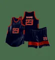 Ensemble de basket-ball bleu marine personnalisable avec liseré rouge pour hommes et enfants - 3XS / Haut Et Bas / Bleu Royal (L067)