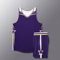 Professional purple quick-dry basketball jersey and shorts set with gold star accents - 3XS / Top And Bottom / Purple