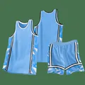 Sky blue American basketball uniform set with geometric side pattern for training - 3XS / Top And Bottom / Blue