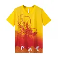 Quick-dry dragon boat T-shirt featuring a red dragon print and yellow-red gradient - M / Tops / Yellow