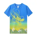 Athletic blue quick-dry dragon boat racing t-shirt featuring yellow dragon and wave print - M / Tops / Blue