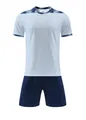 Detailweergave van wit en marineblauw sneldrogend ademend voetbaltenue voor heren - Wit