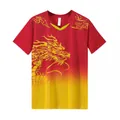 Men's quick-dry dragon boat racing T-shirt with red and yellow gradient dragon print - M / Tops / Red