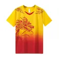 Quick-dry men's dragon boat racing t-shirt with yellow red gradient and dragon print - M / Tops / Yellow