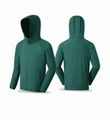Coupe-vent de running à capuche respirant en vert foncé, vues avant et arrière détaillées - S / Hauts / Vert herbe