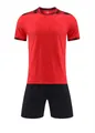 Full view of red quick-dry soccer jersey set with black shorts and geometric pattern - 130 / Top And Bottom / Red