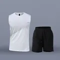 Quick-dry breathable white sports tank top and black athletic shorts set for running - M / Top And Bottom / White