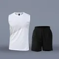 Quick-dry breathable white sports tank top and black athletic shorts set for running - M / Top And Bottom / White