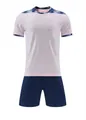 Detail view of the pink and navy breathable short-sleeve soccer jersey and shorts set - 130 / Top And Bottom / Sakura Pink