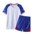 Men's quick-dry soccer jersey and shorts set with blue raglan sleeves and white body. - 16 / Top And Bottom / White